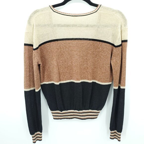 Free People Gold Dust Colorblock V-Neck Shimmer/Metallic Relaxed Fit Sweater XS - Picture 4 of 16